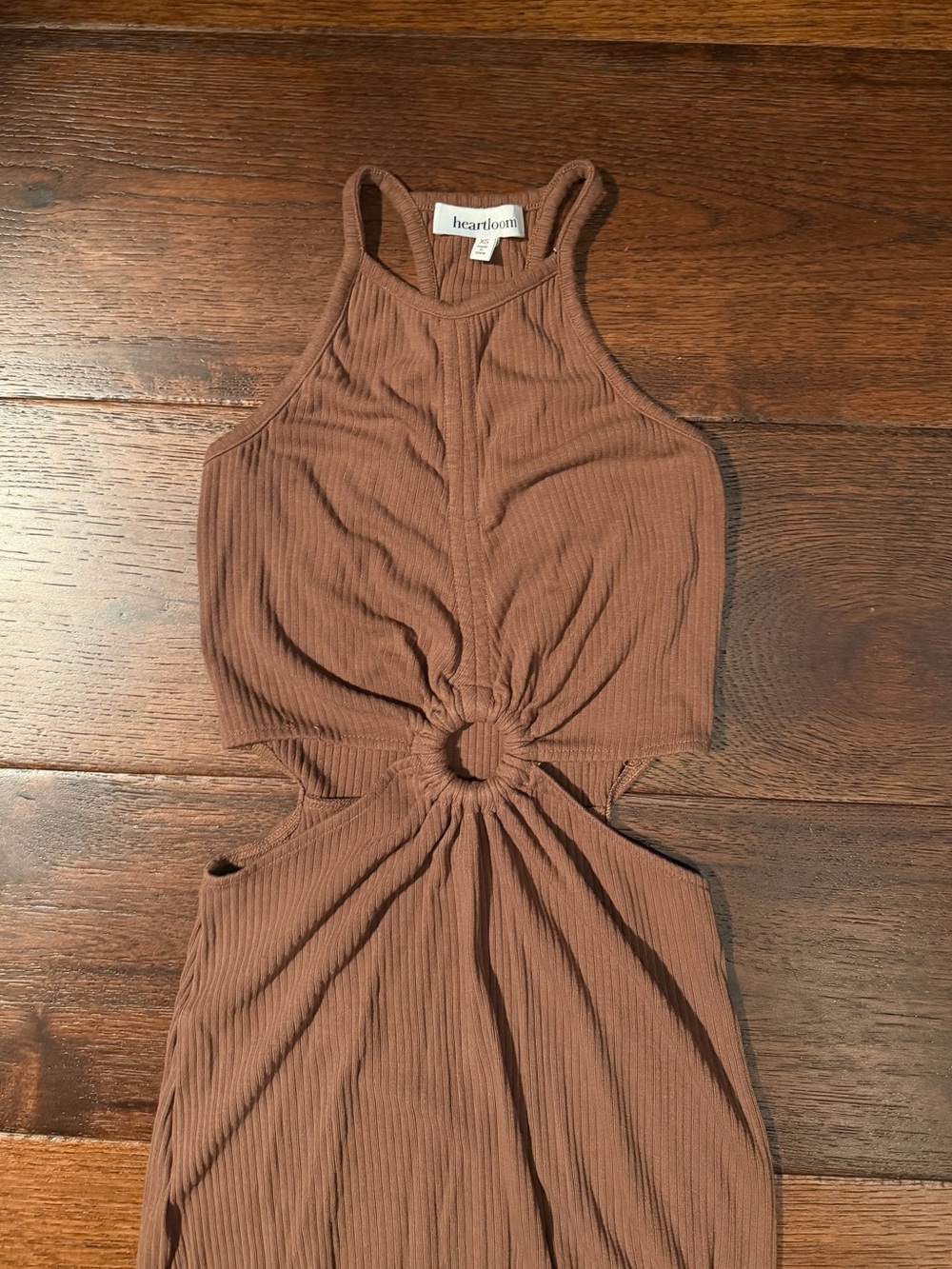 HEARTLOOM WOMENS HALTER KEYHOLE CUT-OUT MIDI DRESS, SIZE X-SMALL, BROWN - Picture 6 of 14